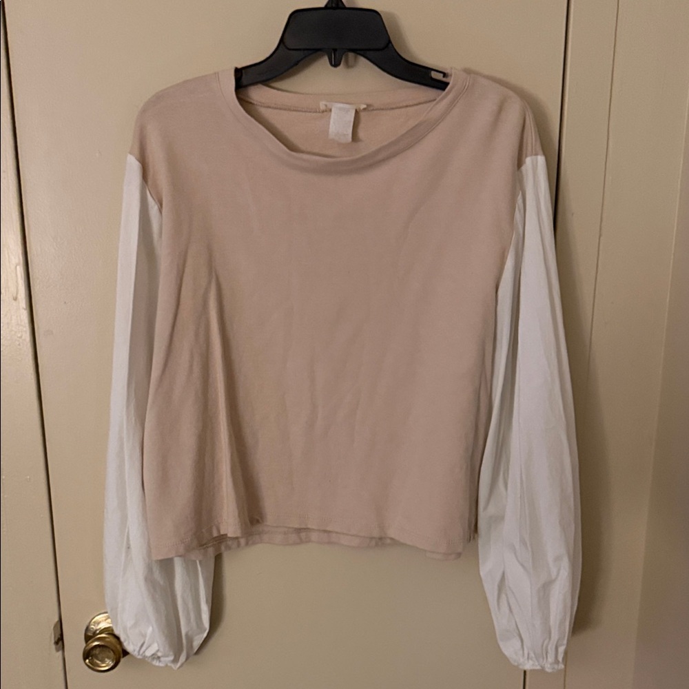 Women’s Beige Crop Top with White Balloon Sleeves